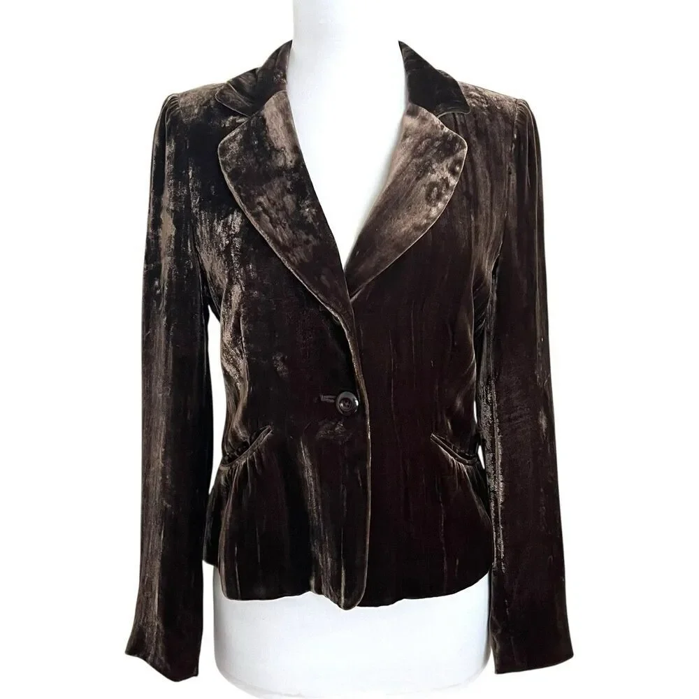 Caslon Velvet Brown Blazer 4P Silk Blend Academia Preppy Office Event Evening
